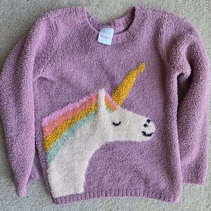 Hanna Andersson Marshmallow Pink Fuzzy Unicorn Sweater with Rainbow Hair